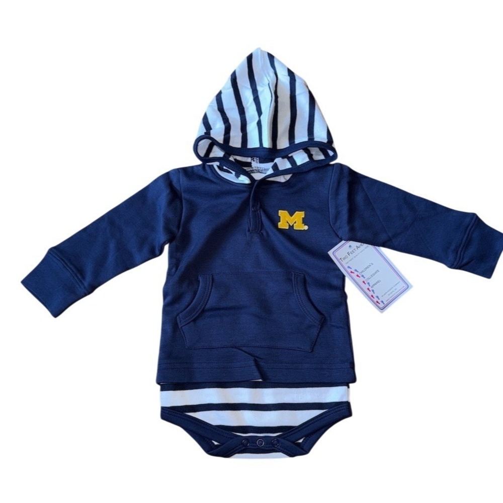 Two Feet Ahead Michigan Wolverines Baby Hoodie Bodysuit Creeper 6M Blue